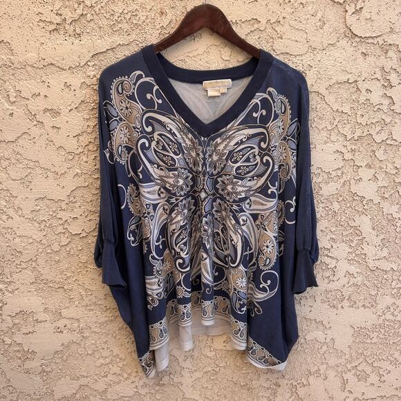 Michael Kors Silk Poncho Pasiley V-Neck One Size - Picture 1 of 5